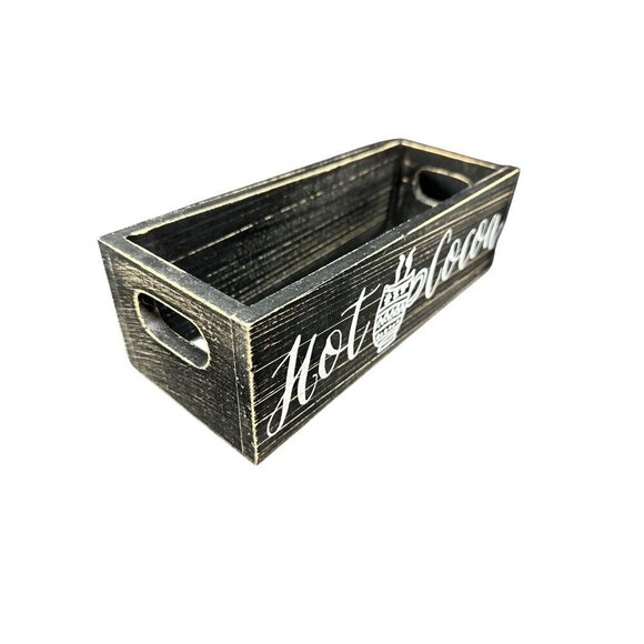 Hot Cocoa Chocolate Bar Box Storage Christmas Table Tray Decor Wood Holiday 10in - Picture 3 of 14